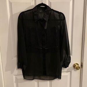 NEW Zara Woman Sheer Panel Button Up Shirt